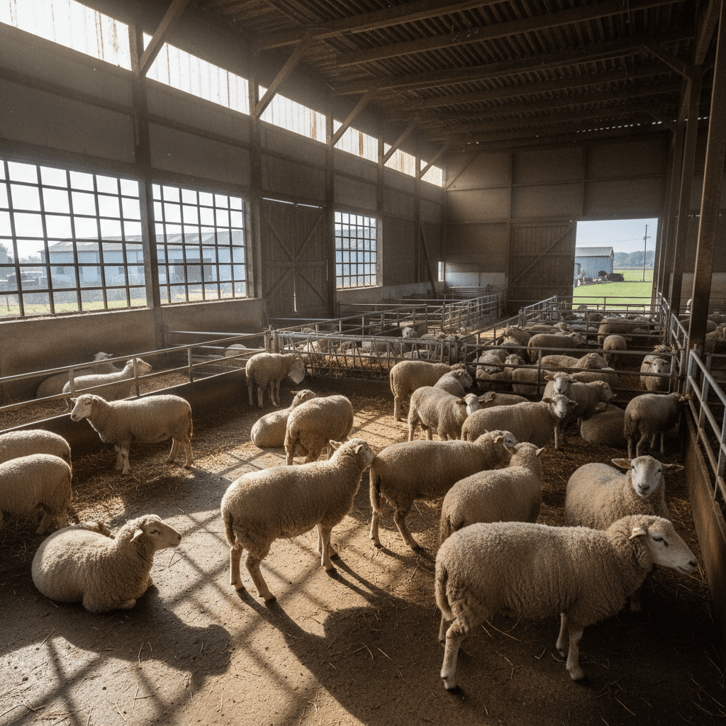 Sheep flock in professional facility