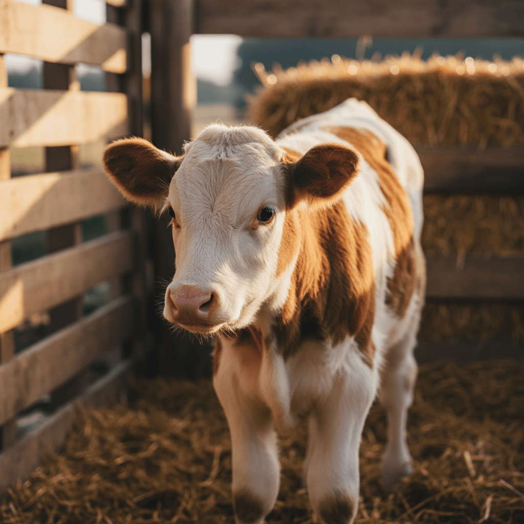 Young calf in professional livestock care facility