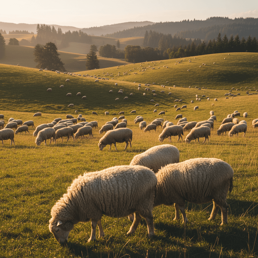 Sheep herd grazing in pasture