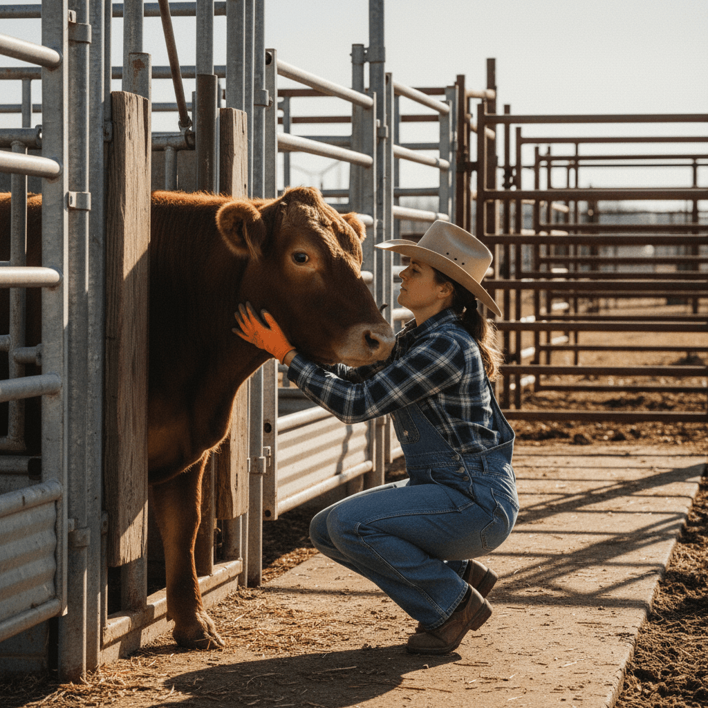 Professional livestock handling at work