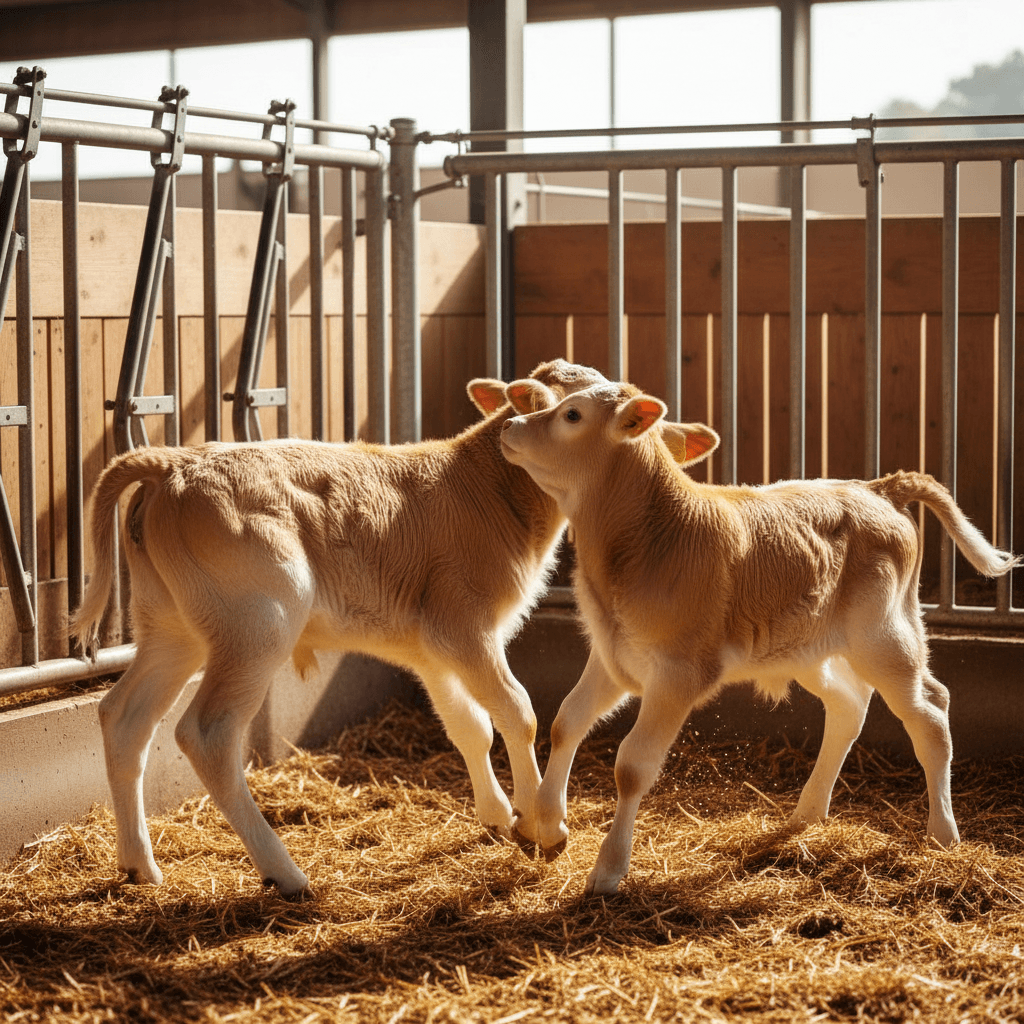 Healthy calves in livestock pen
