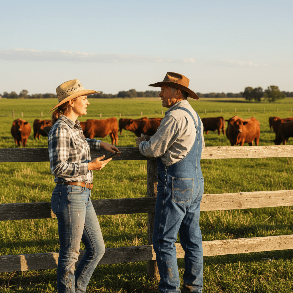 Livestock consultant providing herd management advice to farmer
